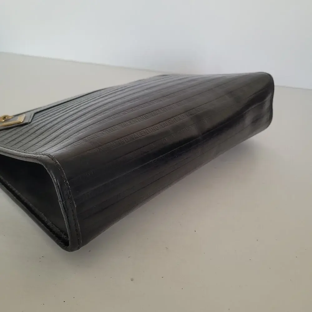 Mario Valentino Bag Clutch Handbag‎ Vintage Pouch Italian Black Zip Leather 10x7